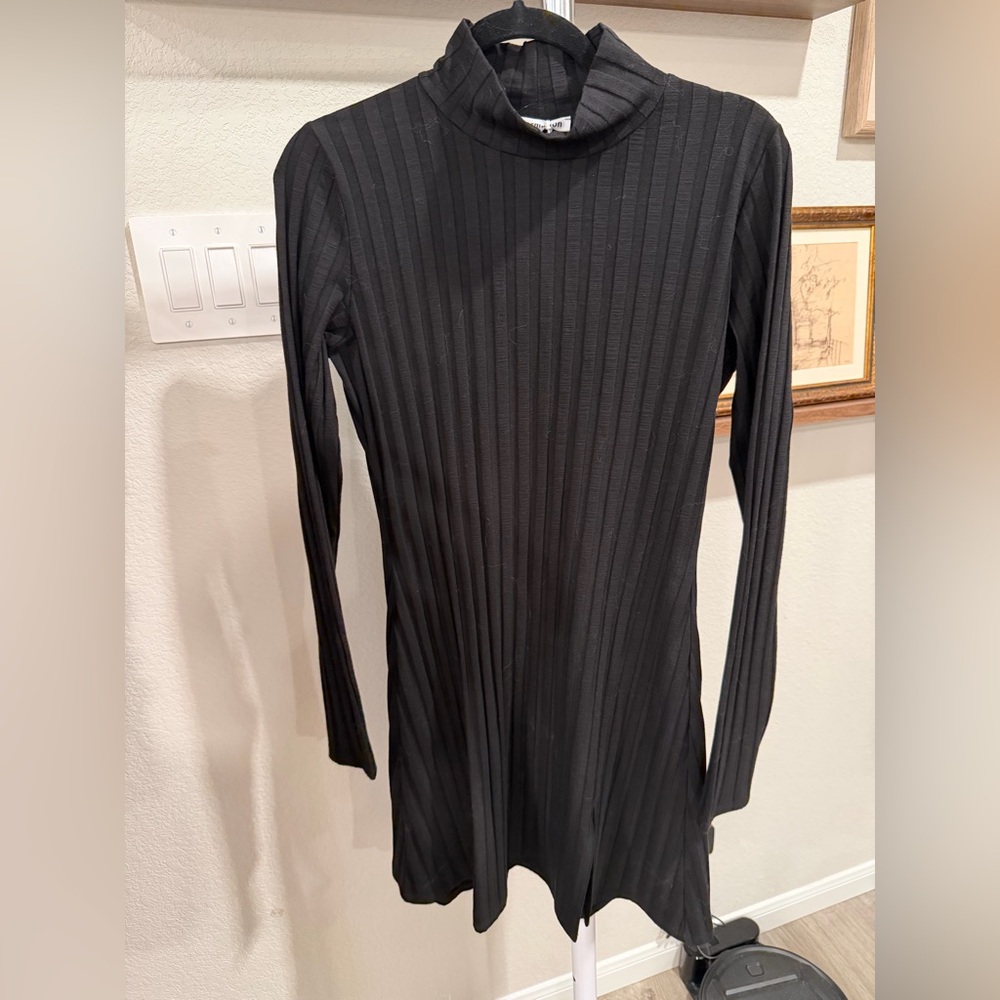 Reformation Black Ribbed Mini Dress